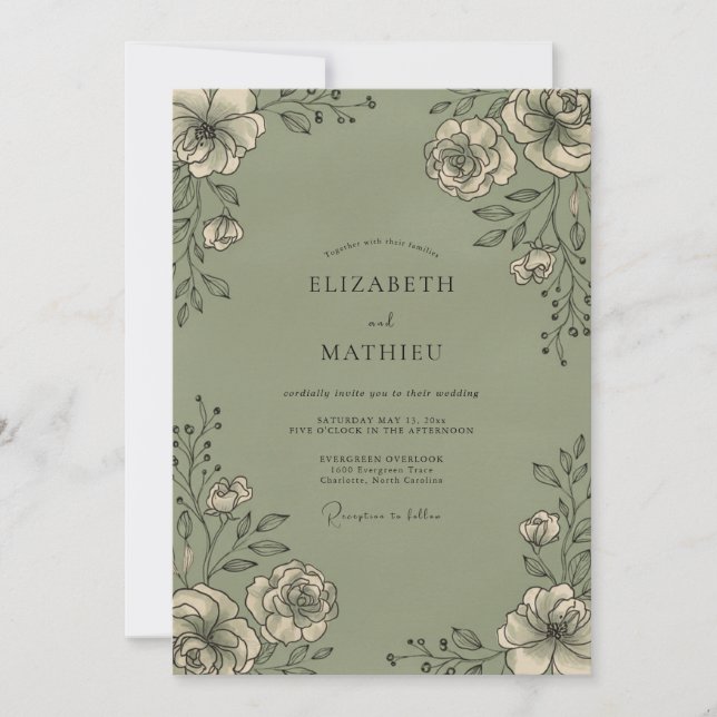 Sage Wildflower Wedding Invitation (Front)