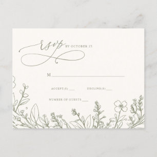 Sage Wildflowers Woodland Garden Floral RSVP Postcard