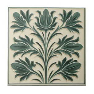 Sage William De Morgan Botanical Ceramic Tile