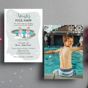 Sage Winter Pool Birthday Party Photo Invitation