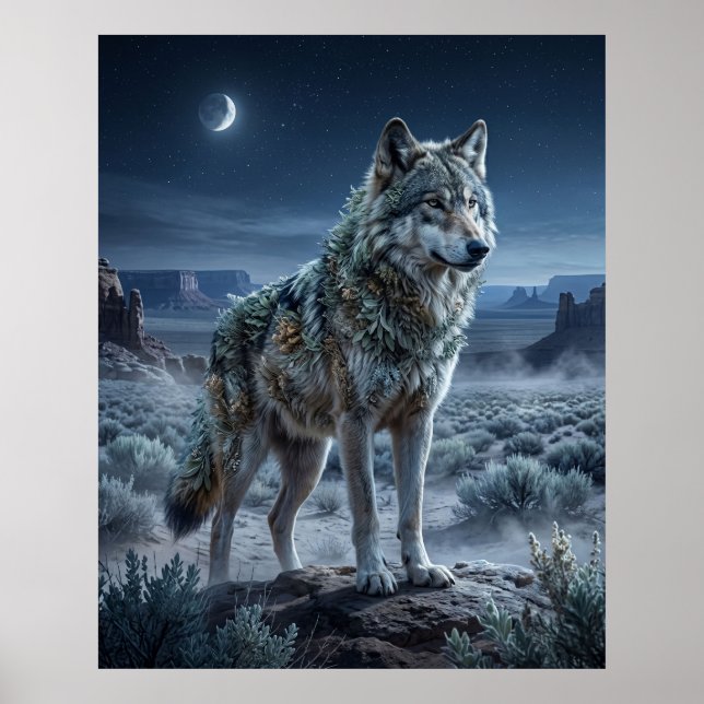 Sage Wolf Desert Moon Poster (Front)