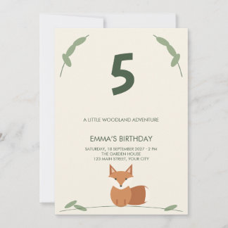 Sage Woodland Fox Kids Birthday Invitation