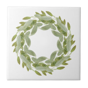 SAGE WREATH 4.25" Ceramic Tile
