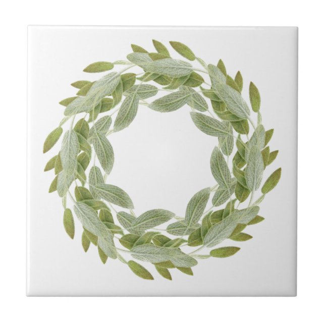 SAGE WREATH 4.25" Ceramic Tile (Front)
