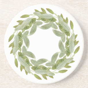 SAGE WREATH Round Sandstone Coaster