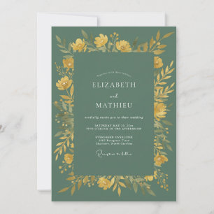 Sage Yellow Floral Flourish Wedding Invitation