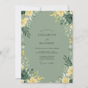 Sage Yellow Watercolor Wedding Invitation