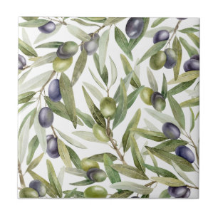 SageGreen Watercolor French Country Olive Ceramic Tile