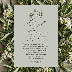 SageGreenOlive Branch Monogram Wedding Details  Enclosure Card