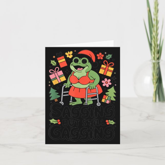 Sagging But Still Gagging Funny Christmas Frog Hol Card (Front)