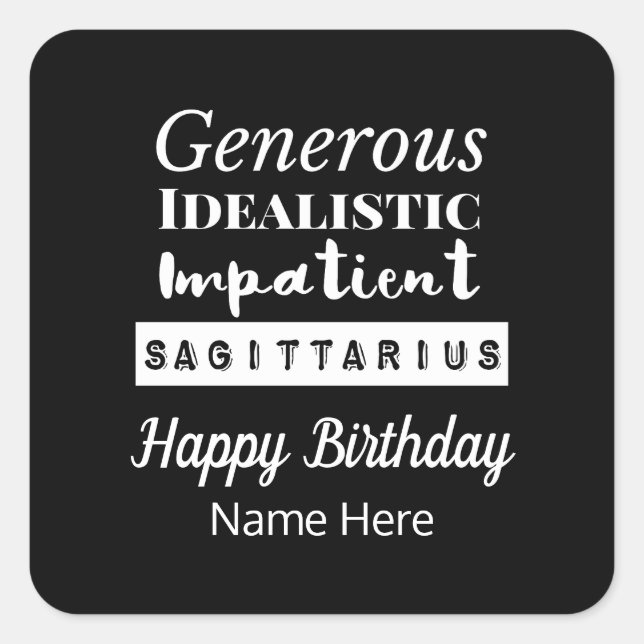 Saggittarius Zodiac Fun Characteristics Birthday Square Sticker (Front)