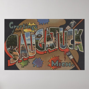 Saginaw, Michigan - Large Letter Scenes Poster
