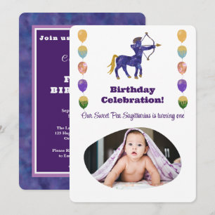 Sagittarius 1st Birthday Photo Impressionist Gold Invitation