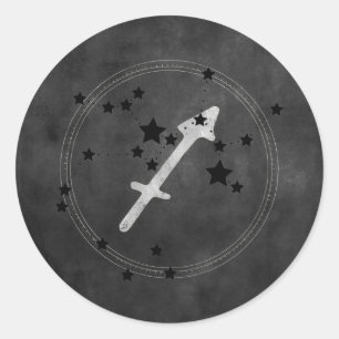 Sagittarius archer black silver stars zodiac astro classic round sticker