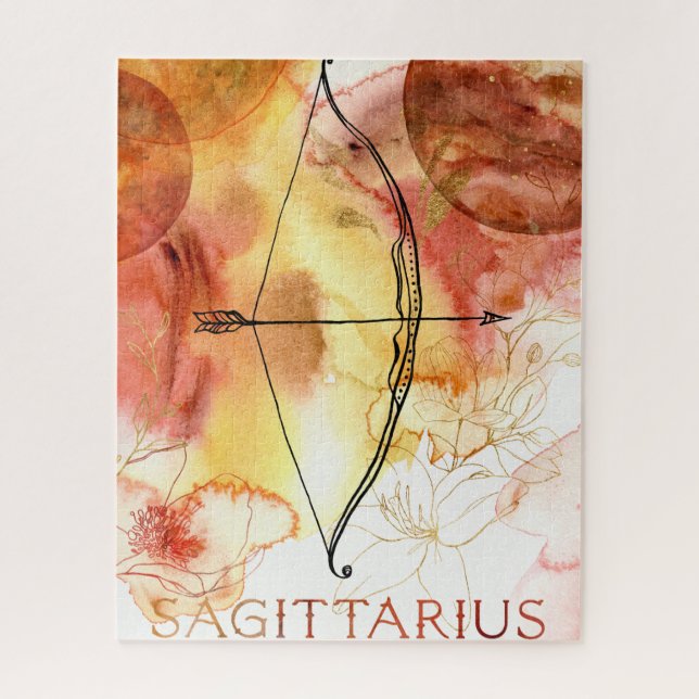 Sagittarius archer red orange gold planets zodiac  jigsaw puzzle (Vertical)