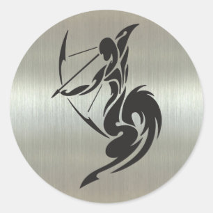 Sagittarius Archer Silhouette with Metallic Effect Classic Round Sticker