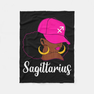 Sagittarius Black Girl Pink Cap Zodiac Birthday Af Fleece Blanket