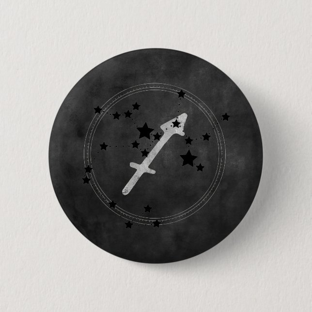Sagittarius black & silver constellation zodiac 6 cm round badge (Front)