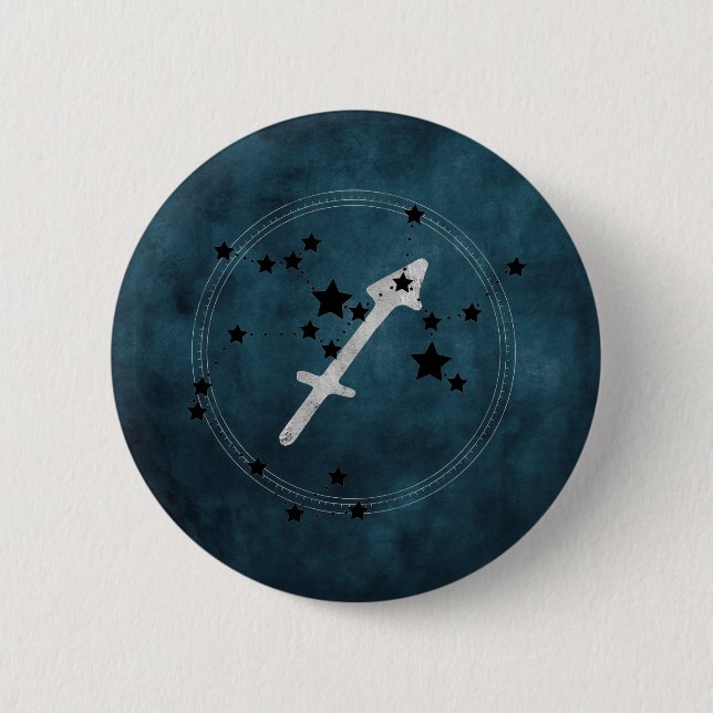 Sagittarius black & silver constellation zodiac  6 cm round badge (Front)