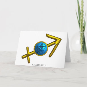 SAGITTARIUS Blue Turquoise.Gold Zodiac Birthday Card