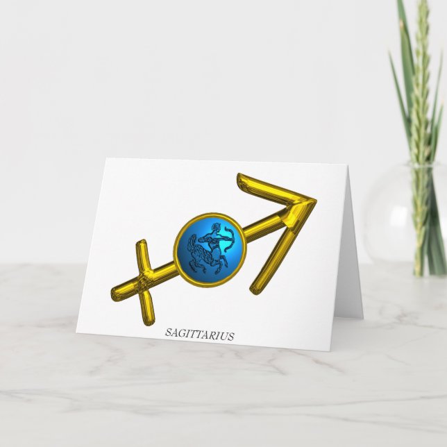 SAGITTARIUS Blue Turquoise.Gold Zodiac Birthday Card (Front)