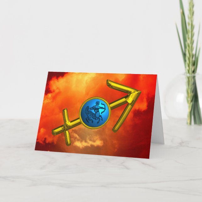 SAGITTARIUS Blue Turquoise,Gold Zodiac Birthday Card (Front)