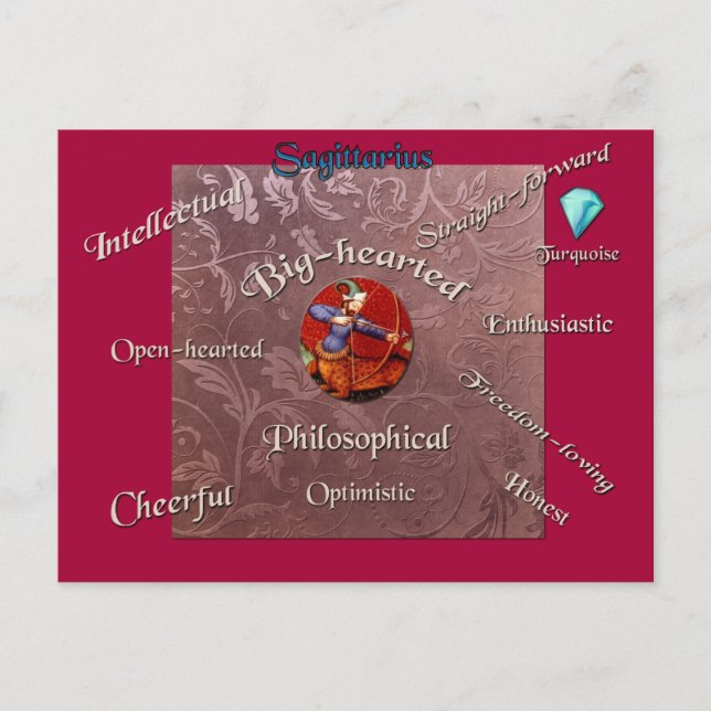 Sagittarius characteristics zodiac card (Front)