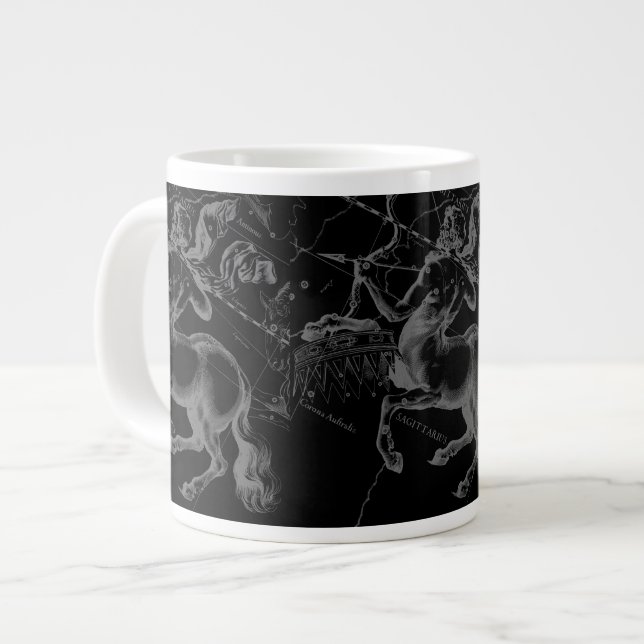Sagittarius Constellation Hevelius Map on Black Large Coffee Mug (Front Left)