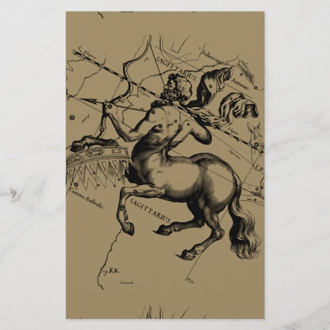 Sagittarius Constellation Map Engraving Hevelius Stationery (Front)
