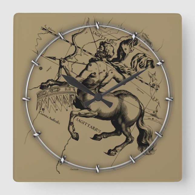 Sagittarius Constellation Map Hevelius 1690 Square Wall Clock (Front)