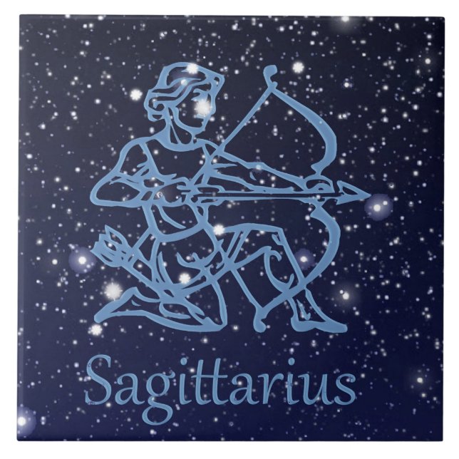 Sagittarius Constellation & Zodiac Sign with Stars Ceramic Tile (Front)