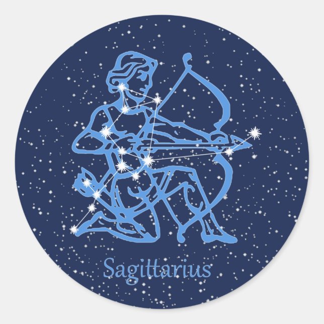 Sagittarius Constellation & Zodiac Sign with Stars Classic Round Sticker (Front)