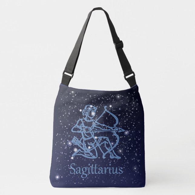 Sagittarius Constellation & Zodiac Sign with Stars Crossbody Bag (Front)