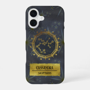 Sagittarius Dark Zodiac Astrology: Black & Gold iPhone 16 Case