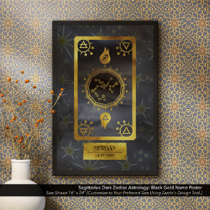 Sagittarius Dark Zodiac Astrology: Black Gold Name Poster