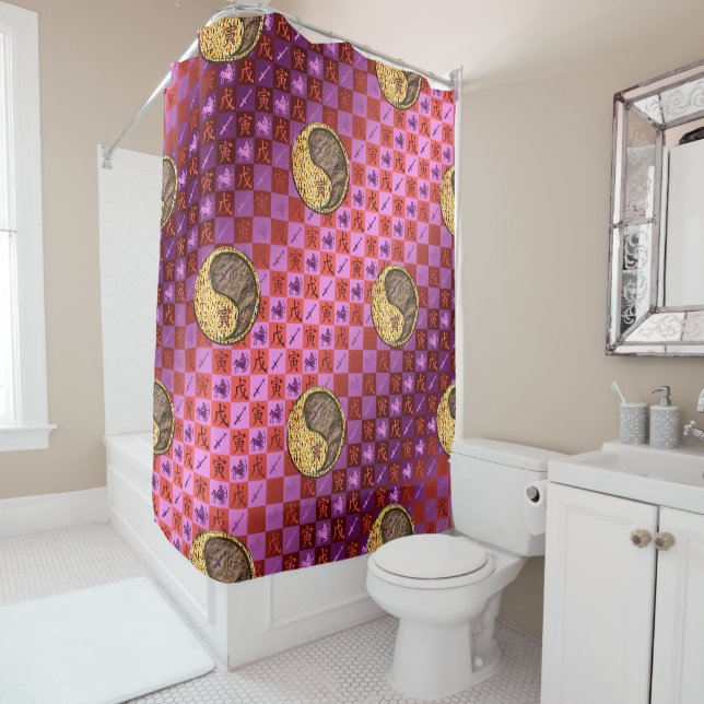 Sagittarius & Earth Tiger Shower Curtain (In Situ)