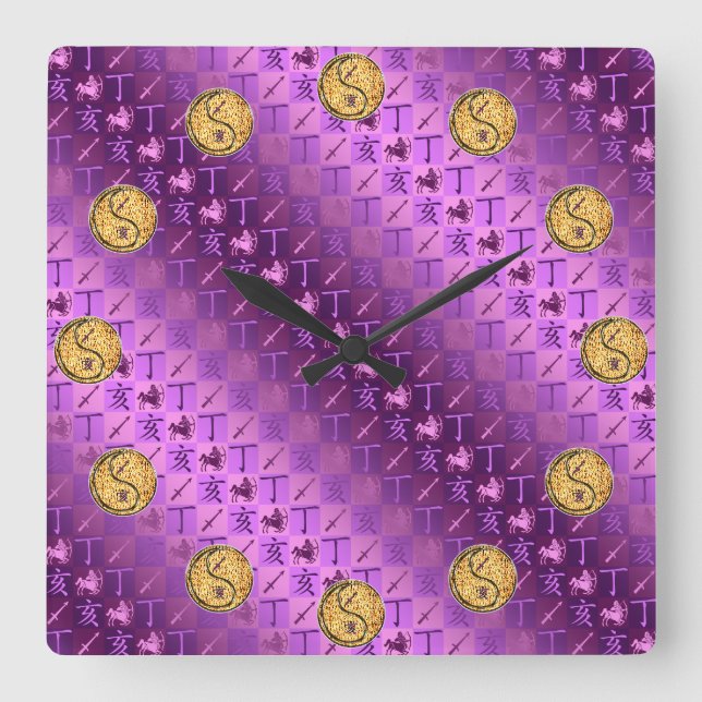 Sagittarius & Fire Boar Square Wall Clock (Front)