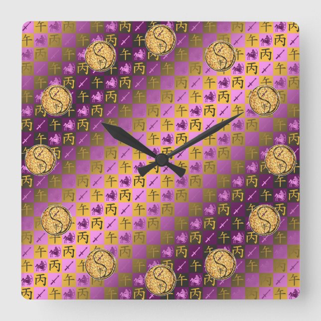 Sagittarius & Fire Horse Square Wall Clock (Front)