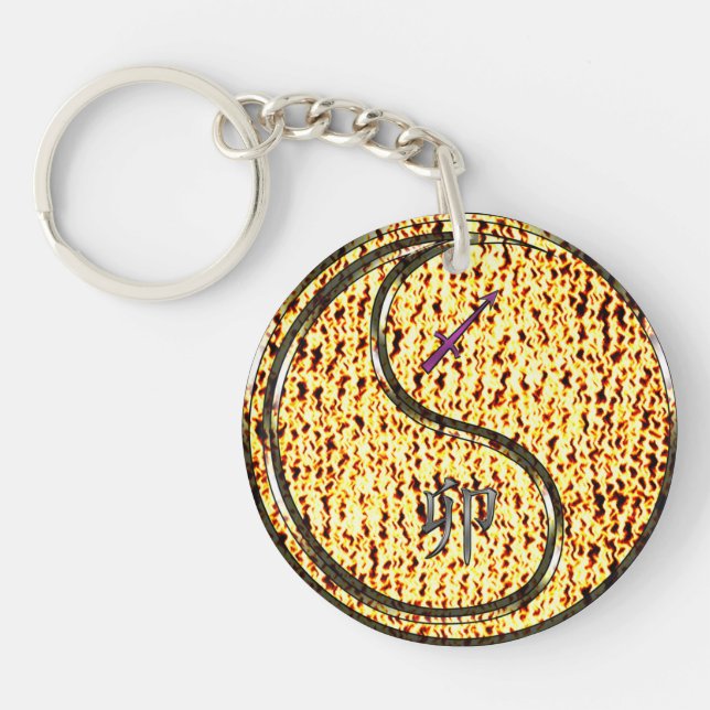 Sagittarius & Fire Rabbit Key Ring (Front)
