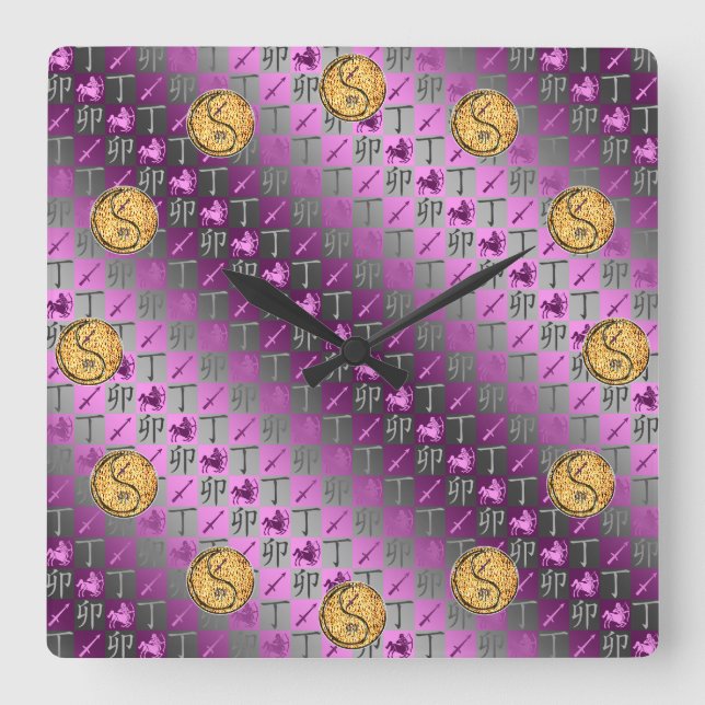 Sagittarius & Fire Rabbit Square Wall Clock (Front)