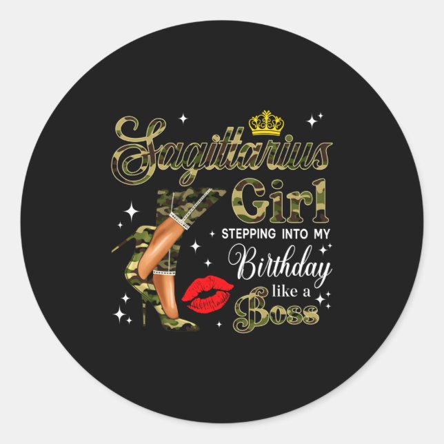 Sagittarius Girl Camouflage Black Woman Camo Heels Classic Round Sticker (Front)