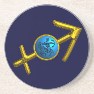 SAGITTARIUS,GOLD BLUE ZODIAC BIRTHDAY SIGN COASTER