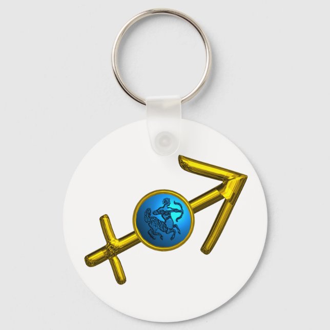 SAGITTARIUS,GOLD BLUE ZODIAC BIRTHDAY SIGN KEY RING (Front)