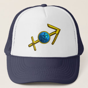 SAGITTARIUS,GOLD BLUE ZODIAC BIRTHDAY SIGN TRUCKER HAT