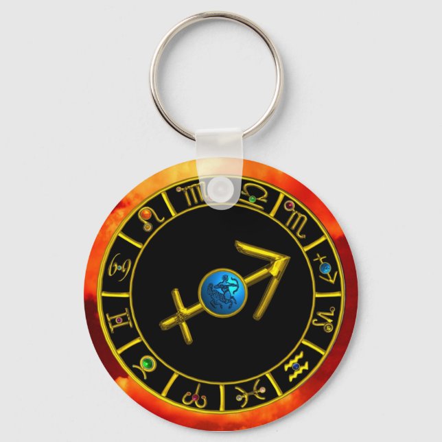 SAGITTARIUS Gold Blue Zodiac Sign,Astrology Chart Key Ring (Front)