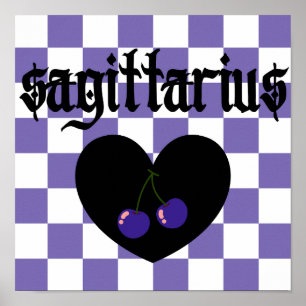 Sagittarius Gothic Aesthetic Chequered Cherry Art Poster