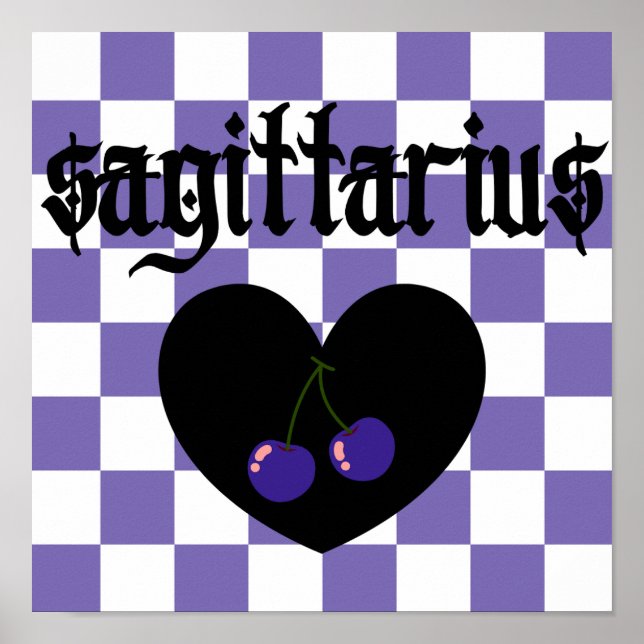 Sagittarius Gothic Aesthetic Chequered Cherry Art Poster (Front)