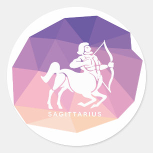 Sagittarius horoscope sign violet modern sticker. classic round sticker