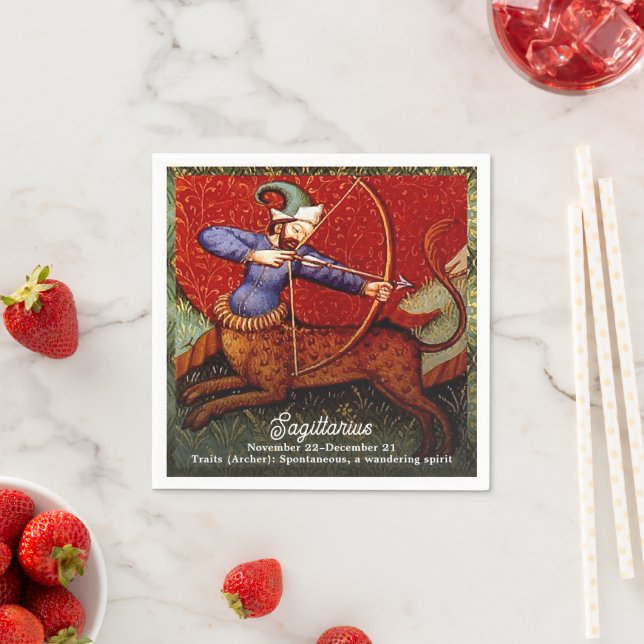 Sagittarius Horoscope Zodiac Mediaeval Art Birthda Napkin (Insitu)
