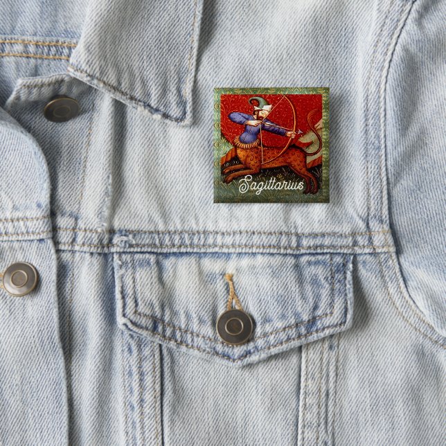 Sagittarius Horoscope Zodiac Mediaeval Art Pinback 15 Cm Square Badge (In Situ)